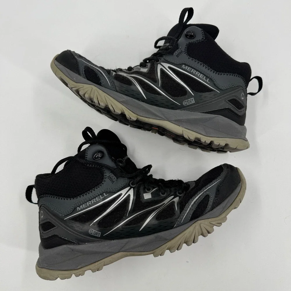 Merrell Capra Sport Mid Hiking Boots Mens‎ 7 Black Waterproof J35369 UniFly